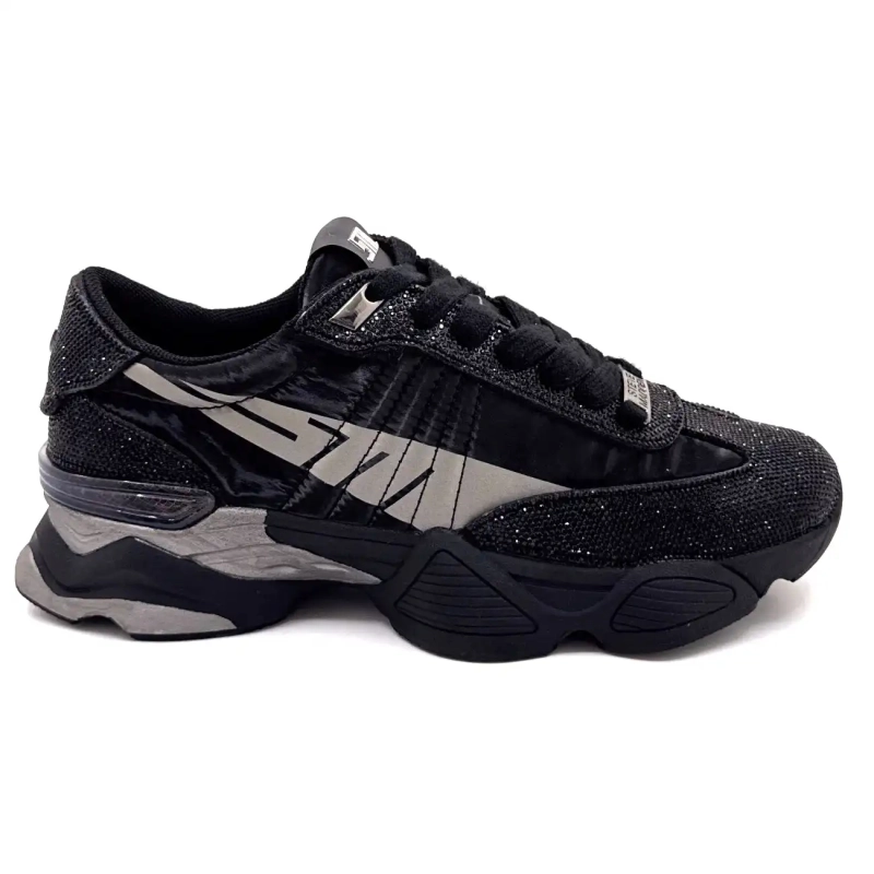 Steve Madden Setback-R Rhinestone Nylon Negro y Gris Ivoire Chaussures