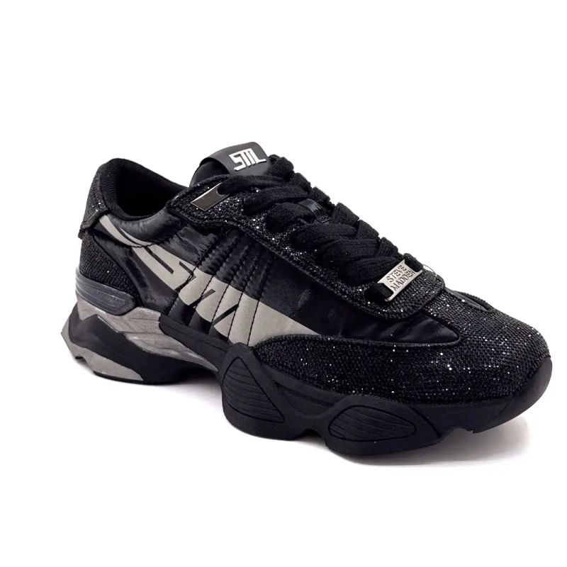 Steve Madden Setback-R Rhinestone Nylon Black & Grey Ivoire Chaussures