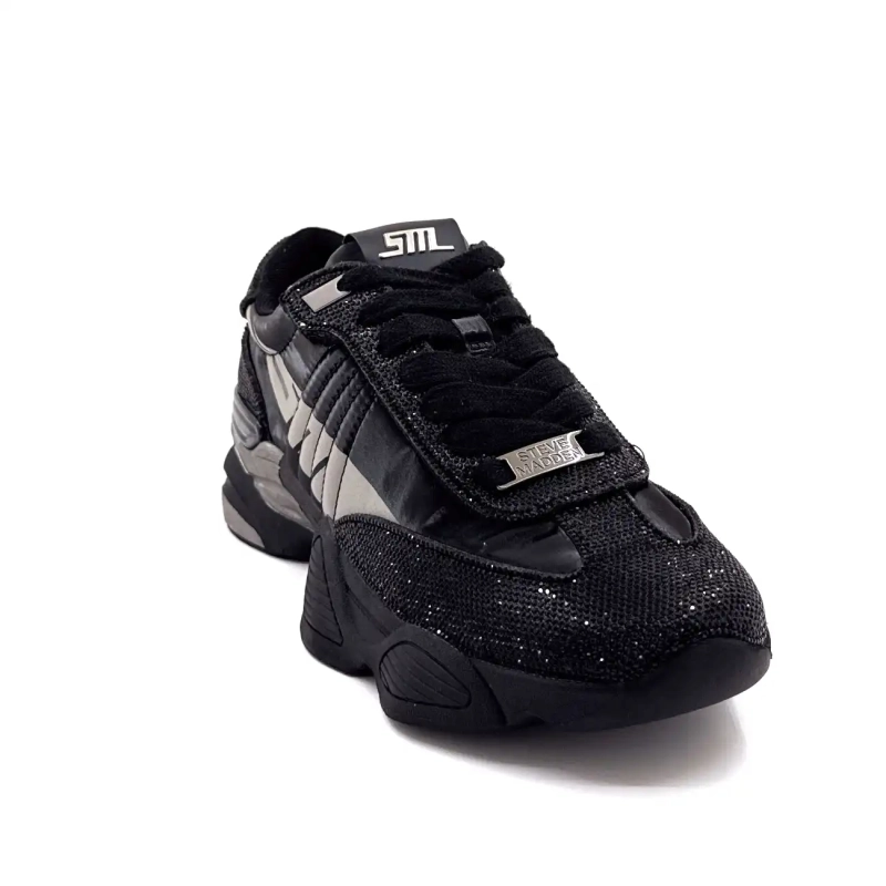 Steve Madden Setback-R Rhinestone Nylon Negro y Gris Ivoire Chaussures