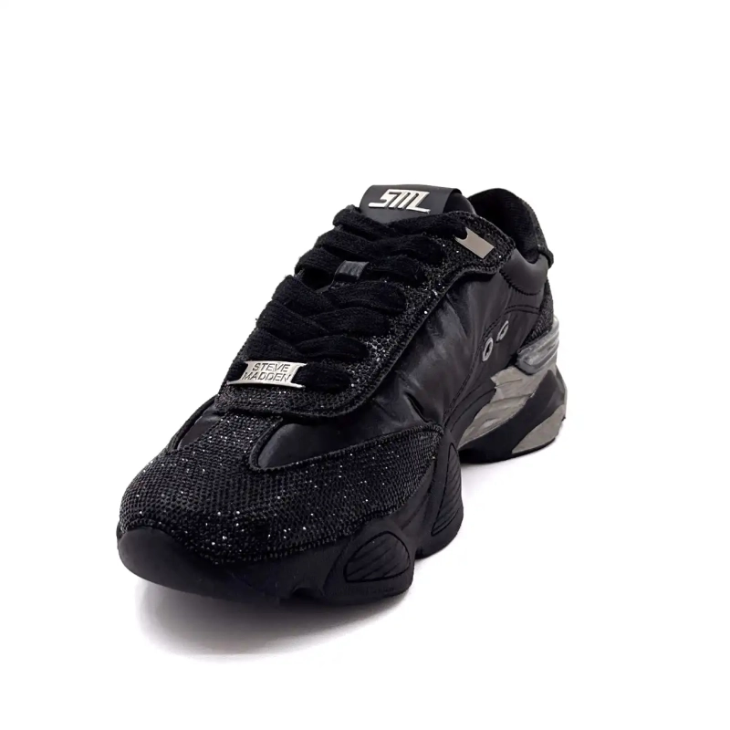 Steve Madden Setback-R Rhinestone Nylon Negro y Gris Ivoire Chaussures