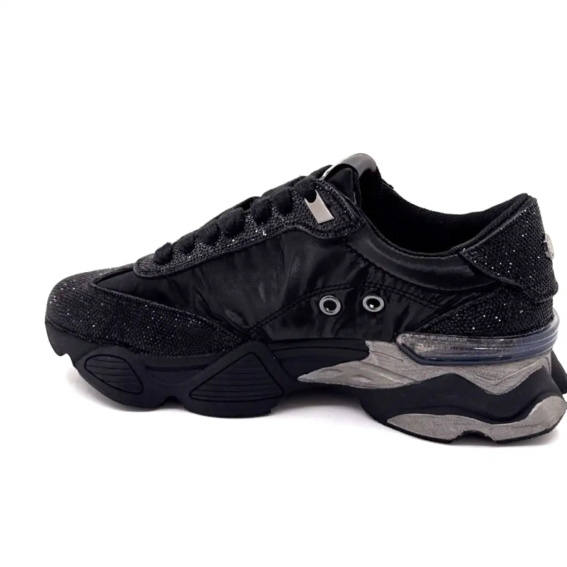 Steve Madden Setback-R Rhinestone Nylon Negro y Gris Ivoire Chaussures