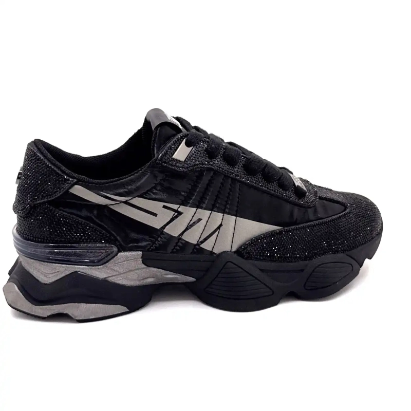 Steve Madden Setback-R Rhinestone Nylon Nero e Grigio Ivoire Chaussures