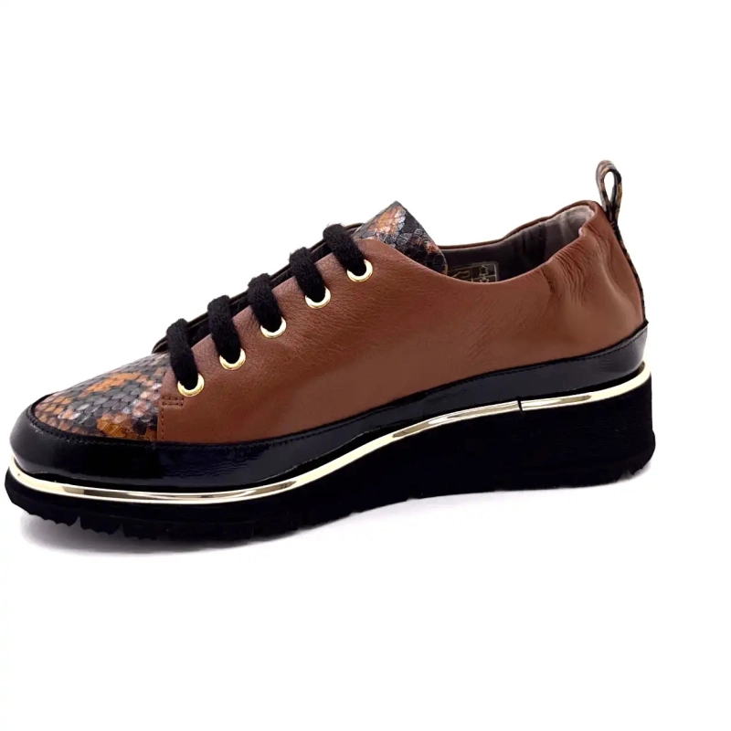 XSA 0160 Couro envernizado marrom preto Ivoire Chaussures