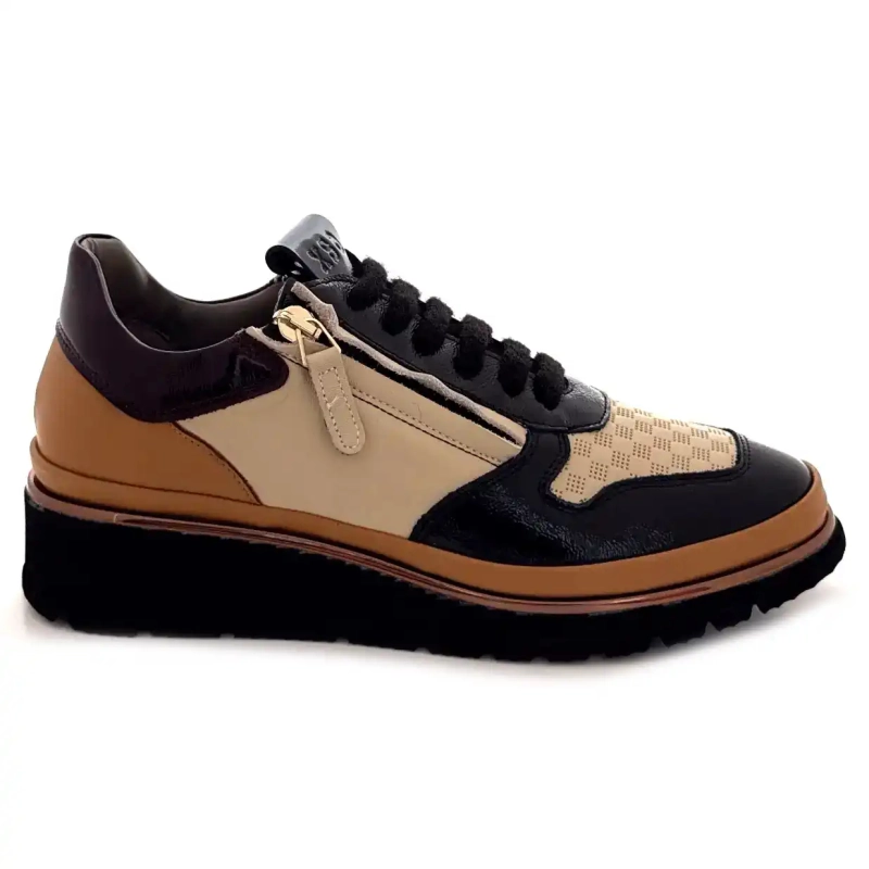XSA 9809 Zwart, bruin en crèmekleurig leer Ivoire Chaussures