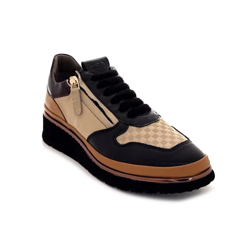 XSA 9809 Μαύρο, Καφέ & Κρεμ Δέρμα Ivoire Chaussures