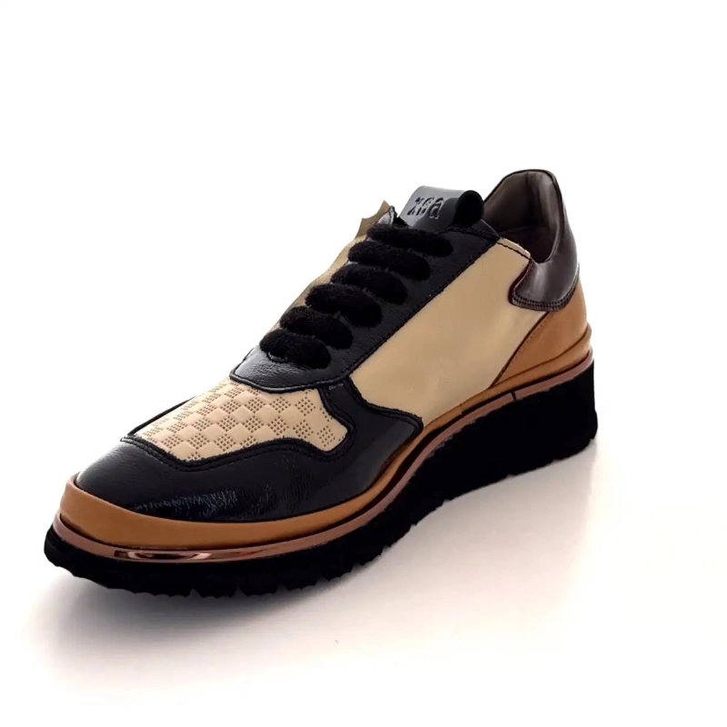 XSA 9809 Piele neagră, maro și crem Ivoire Chaussures