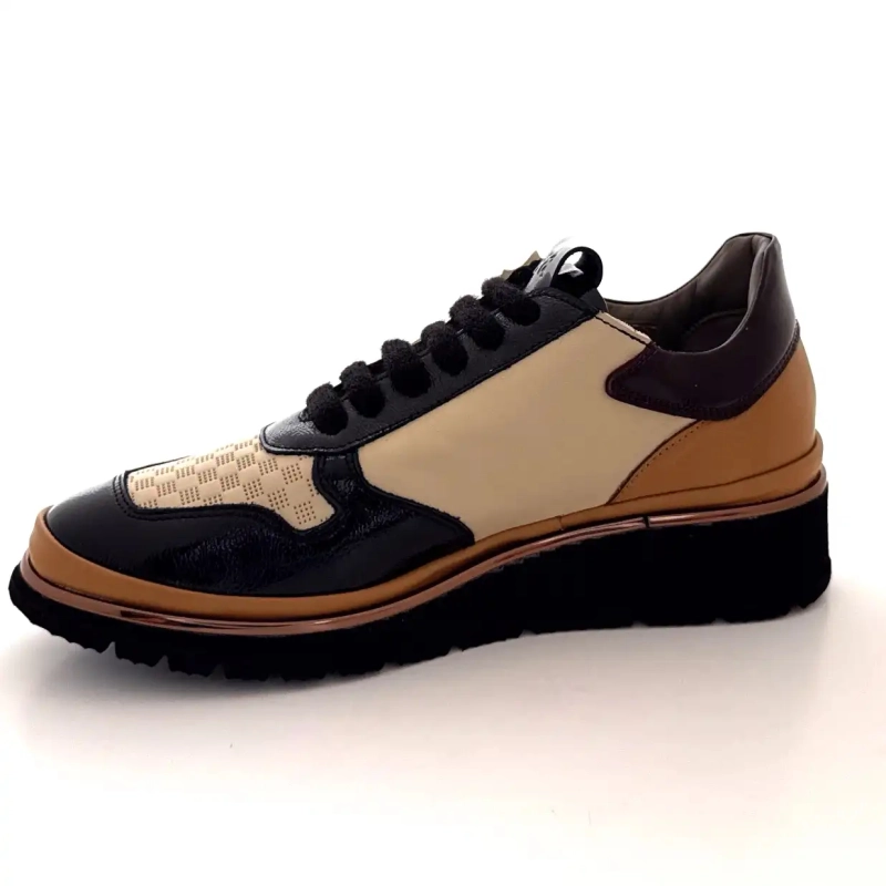 XSA 9809 Black, Brown & Cream Leather Ivoire Chaussures