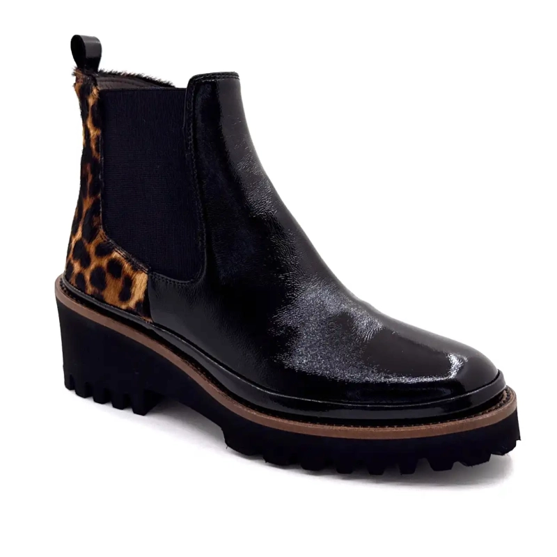 XSA 9829 Couro envernizado preto e Leo Ivoire Chaussures