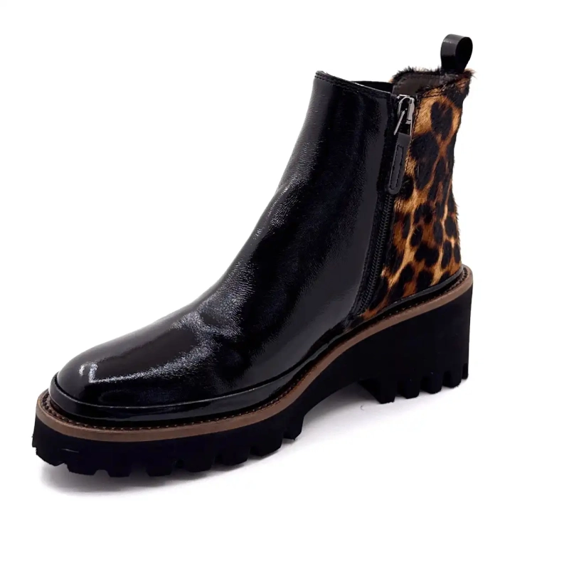 XSA 9829 Couro envernizado preto e Leo Ivoire Chaussures