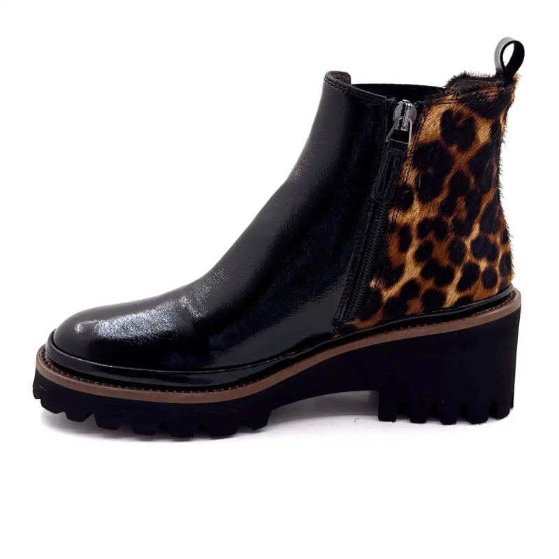 XSA 9829 Cuir Vernis Noir & Léo Ivoire Chaussures