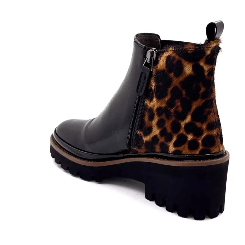 Δέρμα XSA 9829 Μαύρο & Λεοπάρ Λουστρίνι Ivoire Chaussures