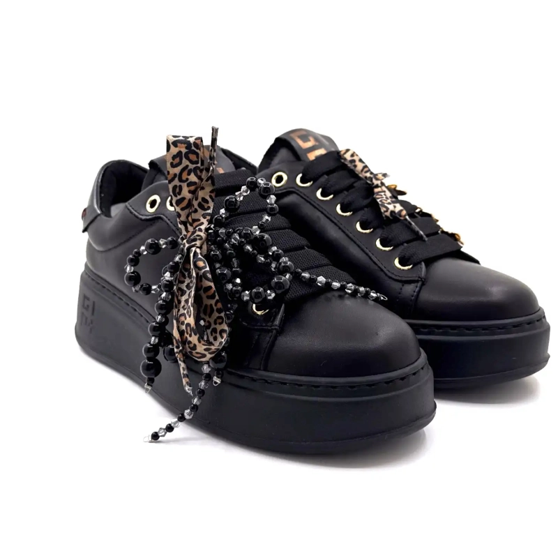 Gio+ Pia434a Zwart leer Zwarte parels Leo strik Ivoire Chaussures