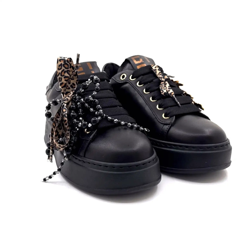 Gio+ Pia434a Zwart leer Zwarte parels Leo strik Ivoire Chaussures