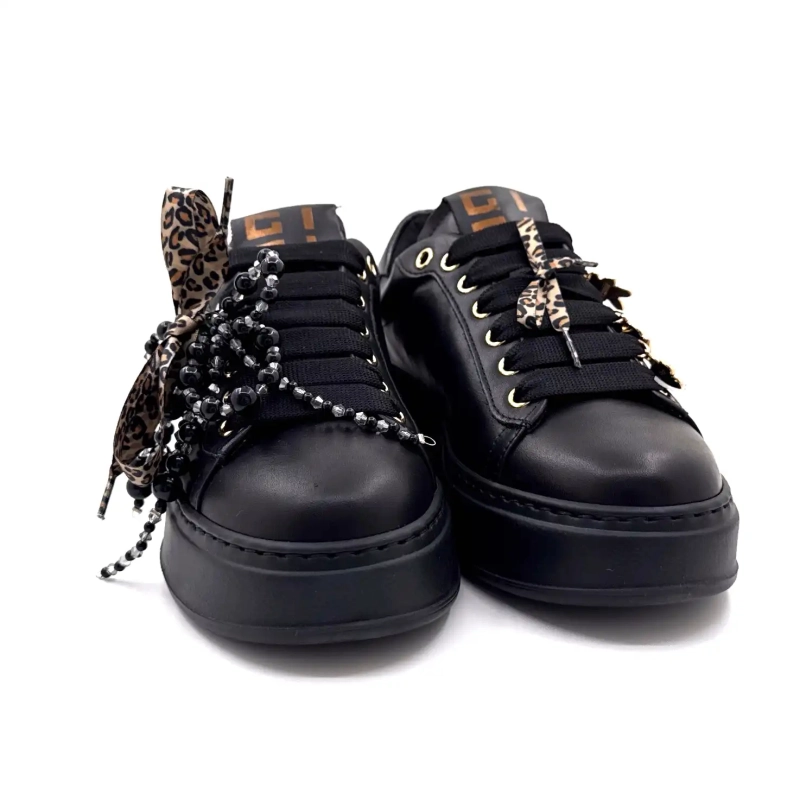 Gio+ Pia434a Ceasuri din piele neagră cu perle negre și fundă Leo Ivoire Chaussures