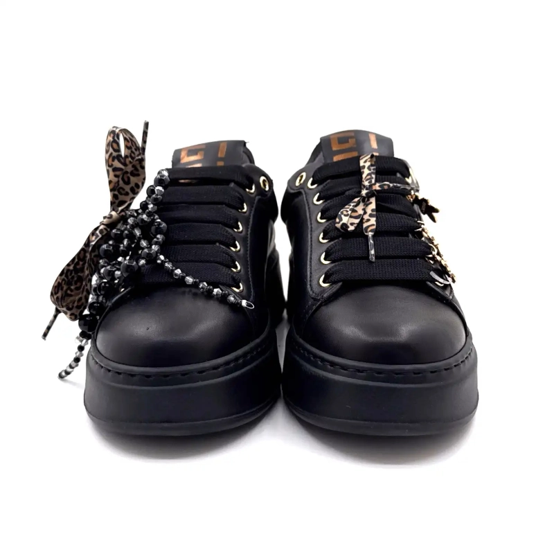 Gio+ Pia434a fekete bőr fekete gyöngyös leo masni Ivoire Chaussures