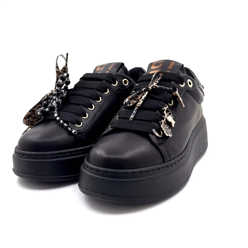 Gio+ Pia434a Sort Læder Sorte Perler Leo Sløjfe Ivoire Chaussures