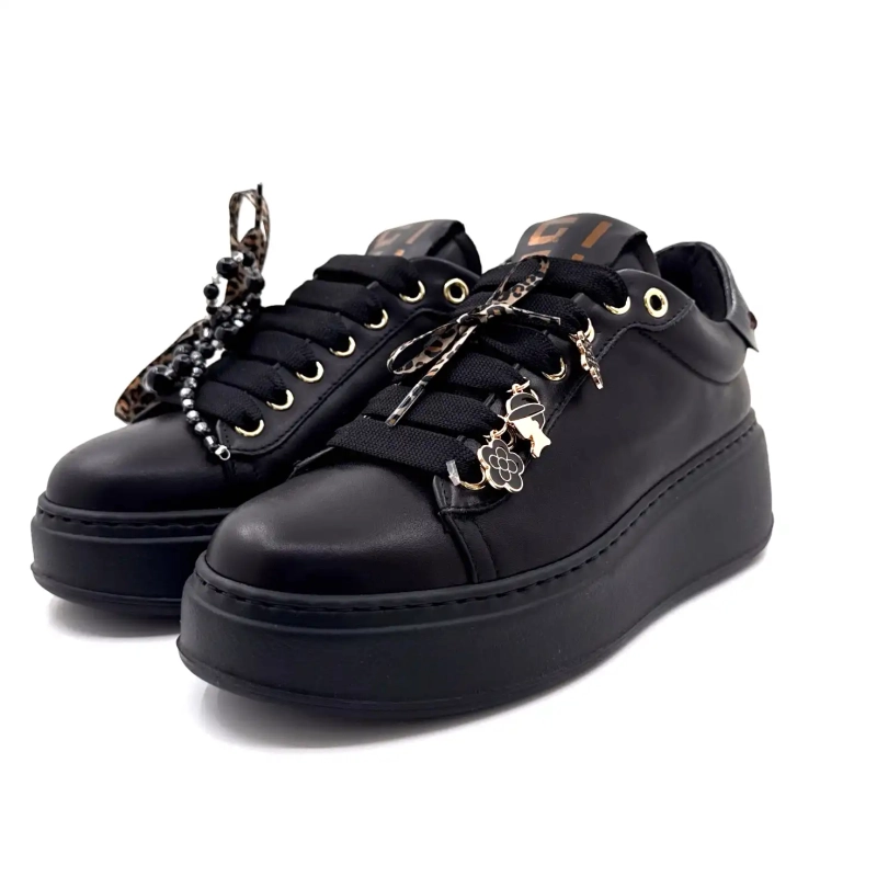 Gio+ Pia434a Couro Preto Pérolas Pretas Laço Leo Ivoire Chaussures