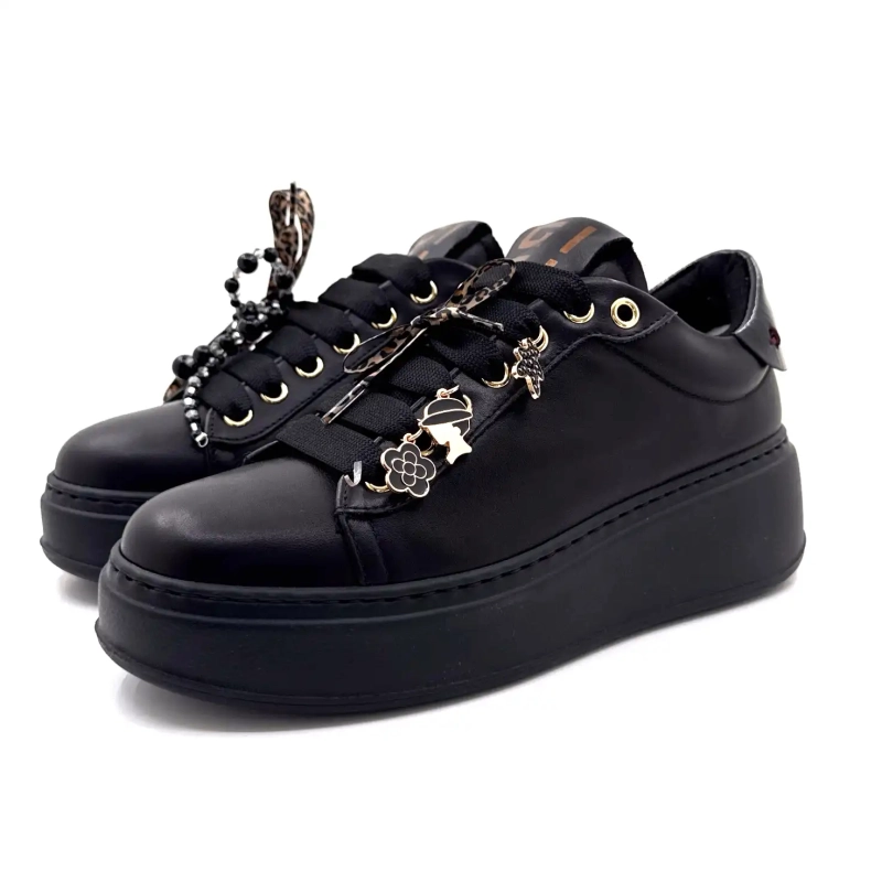 Gio+ Pia434a Ceasuri din piele neagră cu perle negre și fundă Leo Ivoire Chaussures