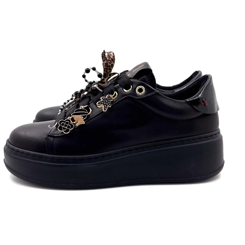 Gio+ Pia434a Zwart leer Zwarte parels Leo strik Ivoire Chaussures