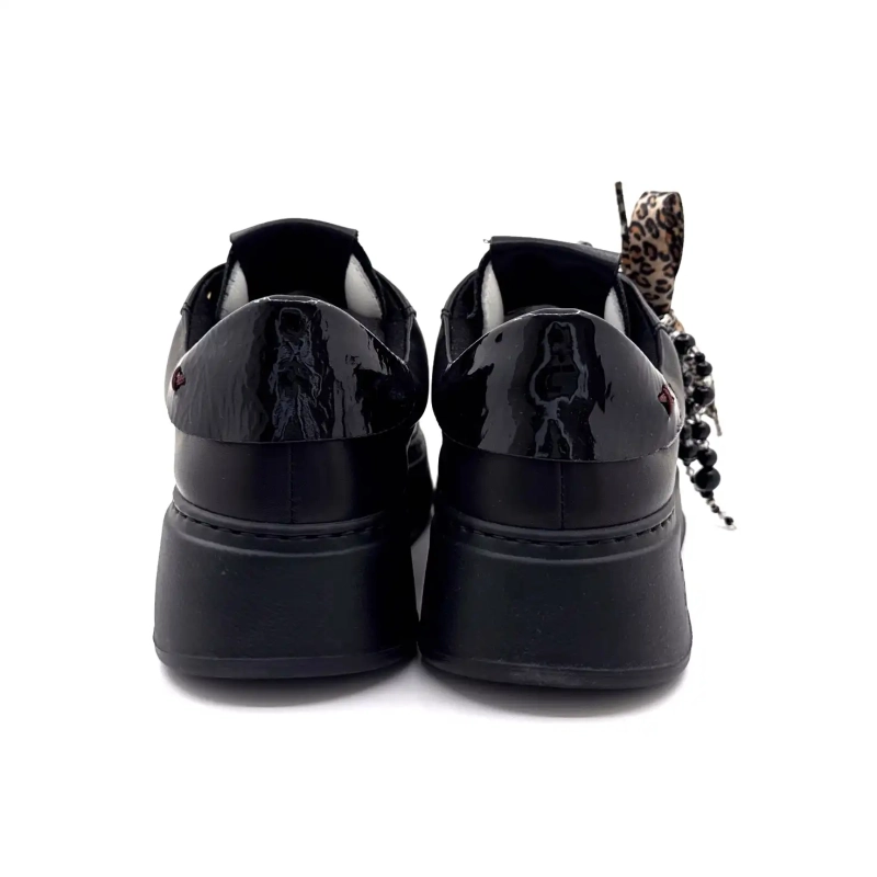 Gio+ Pia434a Svart Lær Svarte Perler Løvesløyfe Ivoire Chaussures