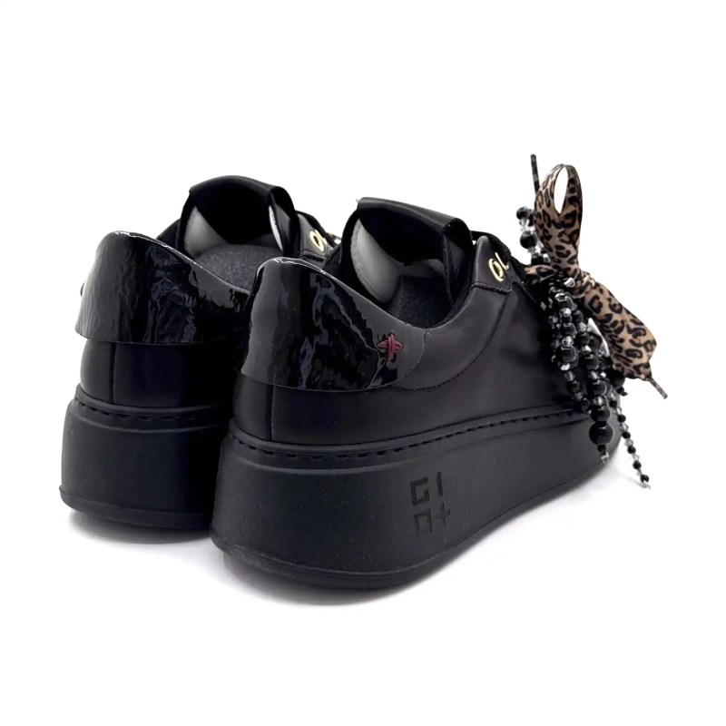 Gio+ Pia434a Zwart leer Zwarte parels Leo strik Ivoire Chaussures