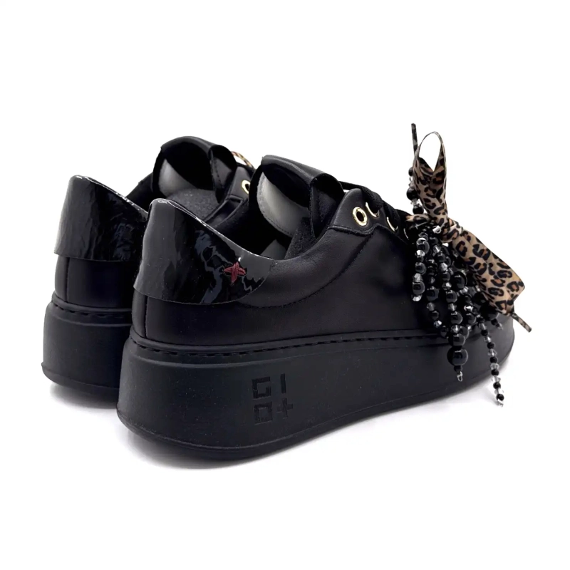 Gio+ Pia434a Ceasuri din piele neagră cu perle negre și fundă Leo Ivoire Chaussures