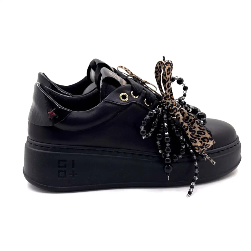 Gio+ Pia434a Cuero Negro Perlas Negras Leo Lazo Ivoire Chaussures