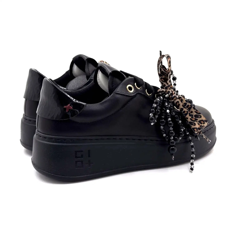 Gio+ Pia434a Pelle Nera Perle Nere Fiocco Leo Ivoire Chaussures