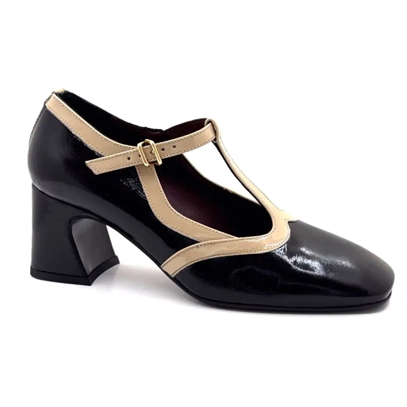 Ivoire e602 Piele lăcuită neagră și bej Ivoire Chaussures