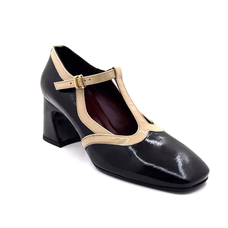 Ivoire e602 Charol Negro y Beige Ivoire Chaussures