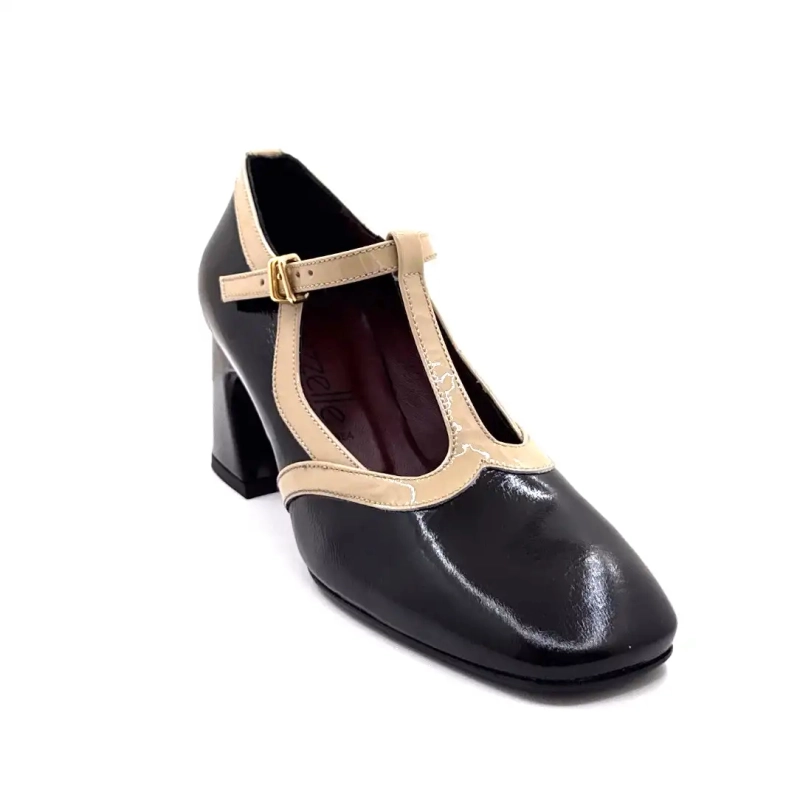 Ivoire e602 Schwarz & Beige Lackleder Ivoire Chaussures