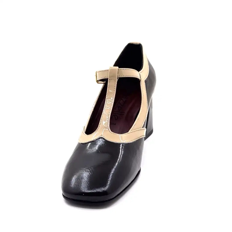 Ivoire e602 Cuir Vernis Noir & Beige Ivoire Chaussures