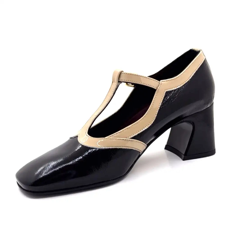 Ivoire e602 Czarno-beżowa skóra lakierowana Ivoire Chaussures