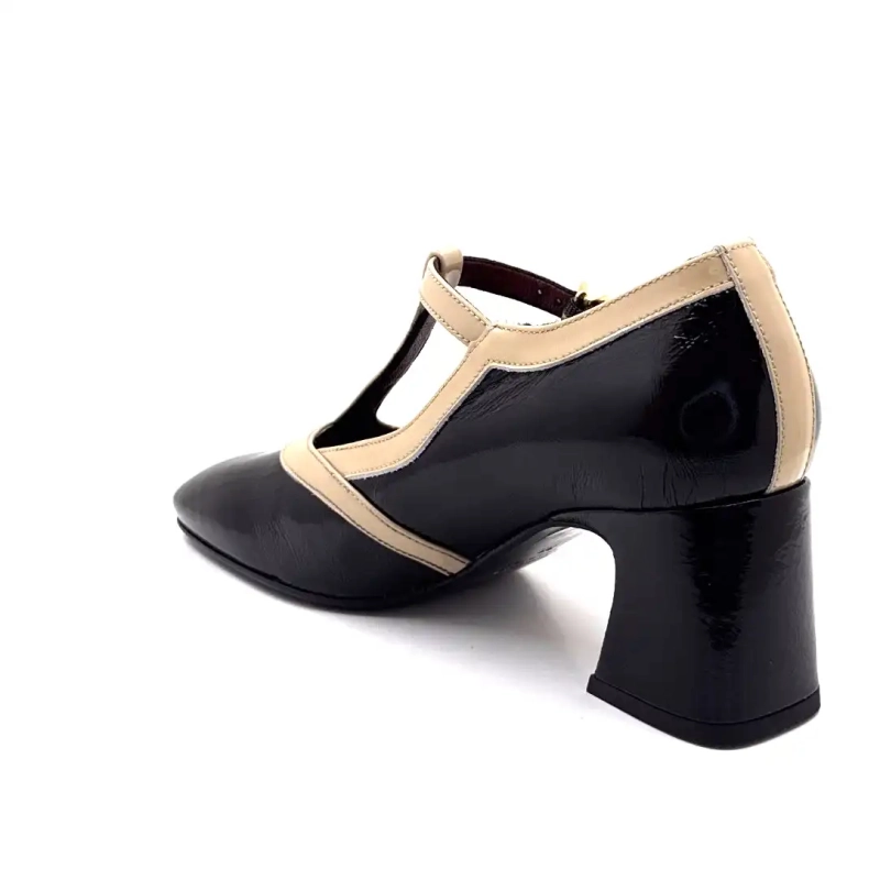 Ivoire e602 Couro envernizado preto e bege Ivoire Chaussures