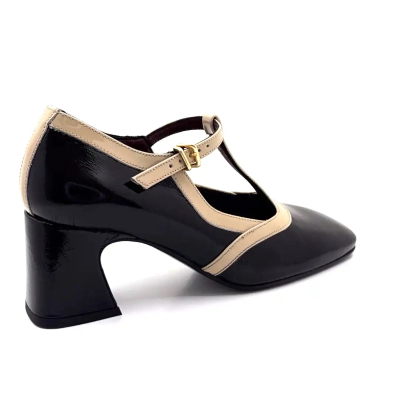 Ivoire e602 Schwarz & Beige Lackleder Ivoire Chaussures