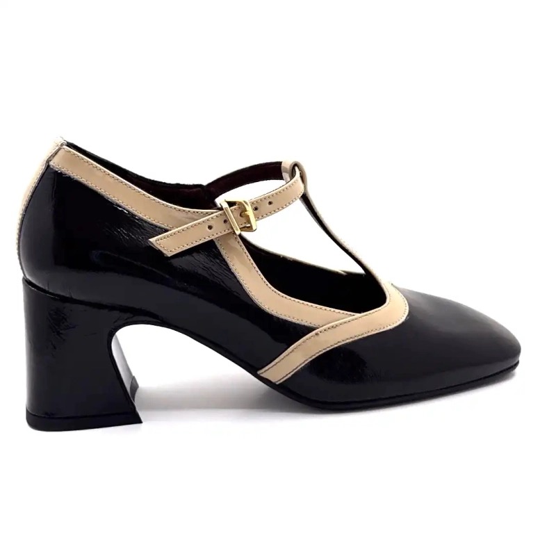 Ivoire e602 Piele lăcuită neagră și bej Ivoire Chaussures
