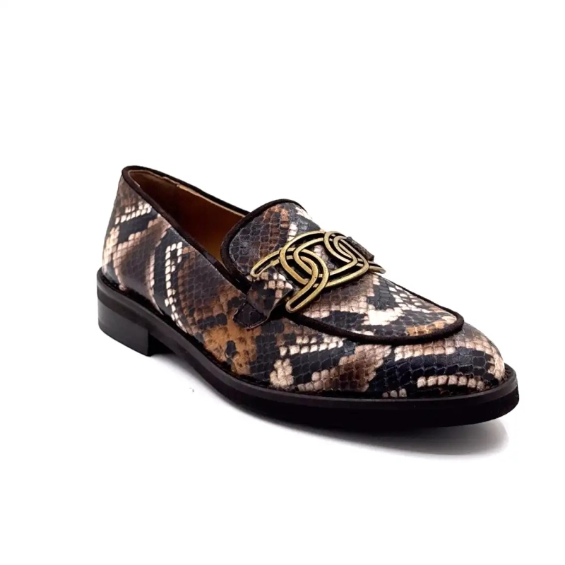 Jhay 9069 bőr hüllőmintás barna bézs Ivoire Chaussures