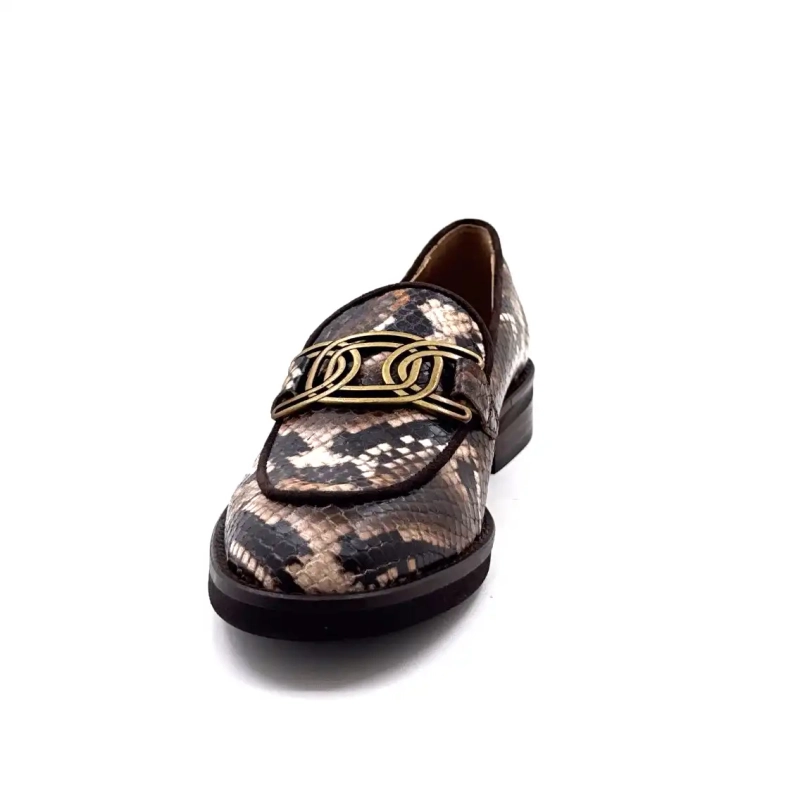 Jhay 9069 Couro Rept Padrão Marrom Bege Ivoire Chaussures