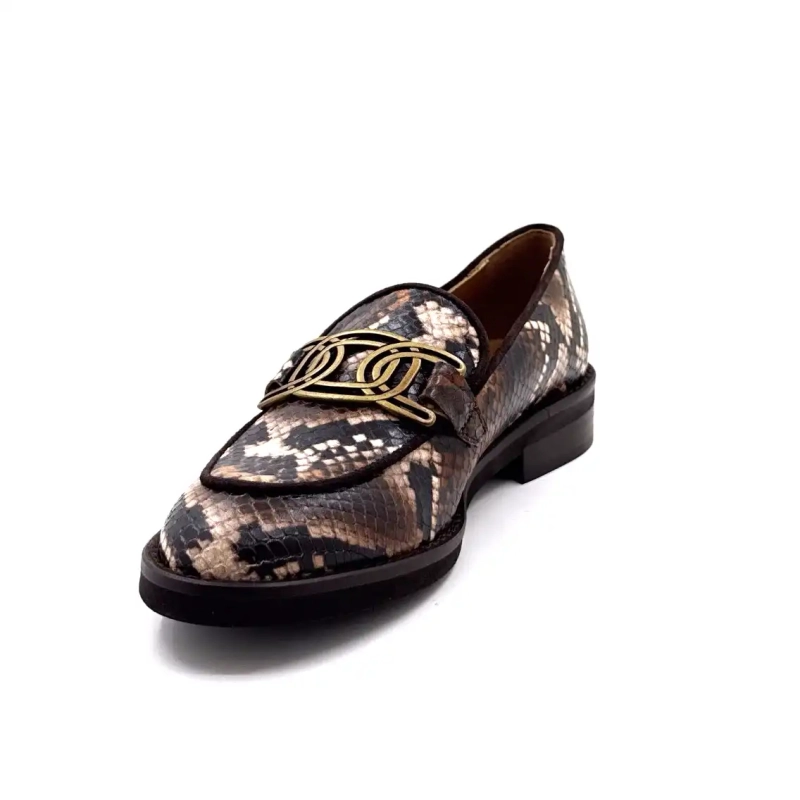 Jhay 9069 Couro Rept Padrão Marrom Bege Ivoire Chaussures