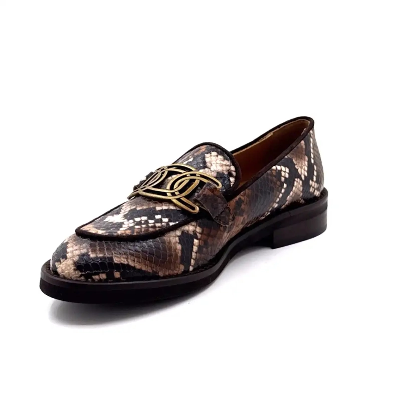 Jhay 9069 bőr hüllőmintás barna bézs Ivoire Chaussures