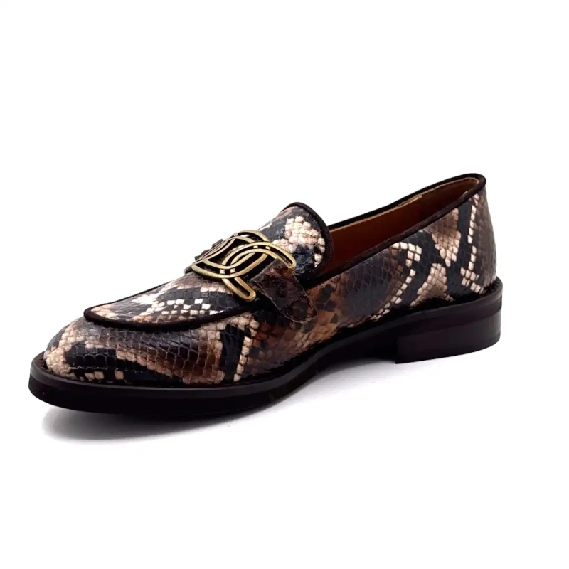 Jhay 9069 Cuero Rept Patrón Marrón Beige Ivoire Chaussures