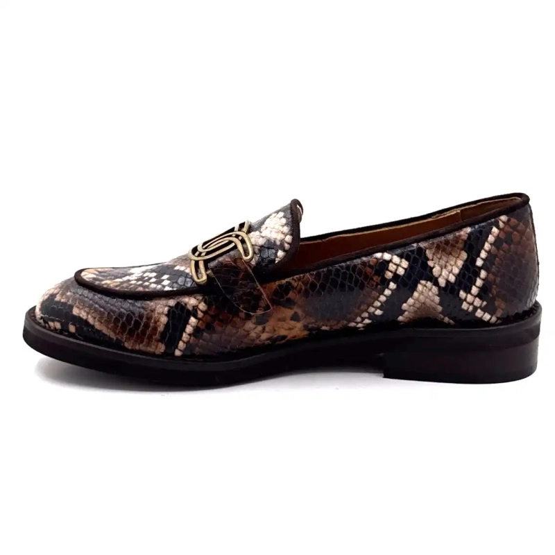 Jhay 9069 Couro Rept Padrão Marrom Bege Ivoire Chaussures