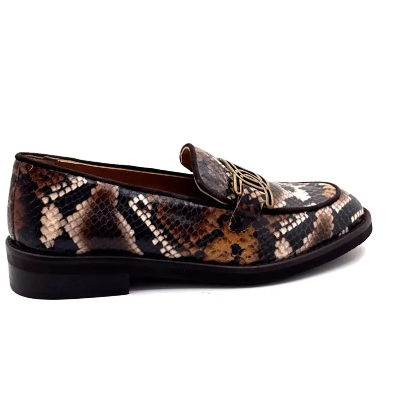 Jhay 9069 Leder Rept Muster Braun Beige Ivoire Chaussures