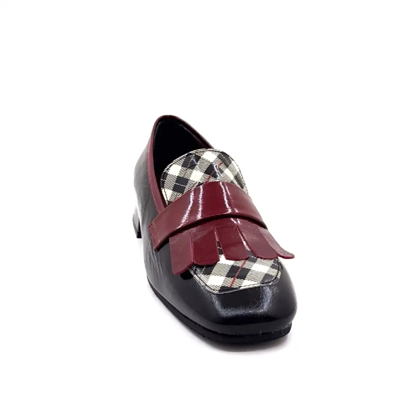 Ivoire E128 Laklæder Tartan Sort Beige og Bordeaux Ivoire Chaussures