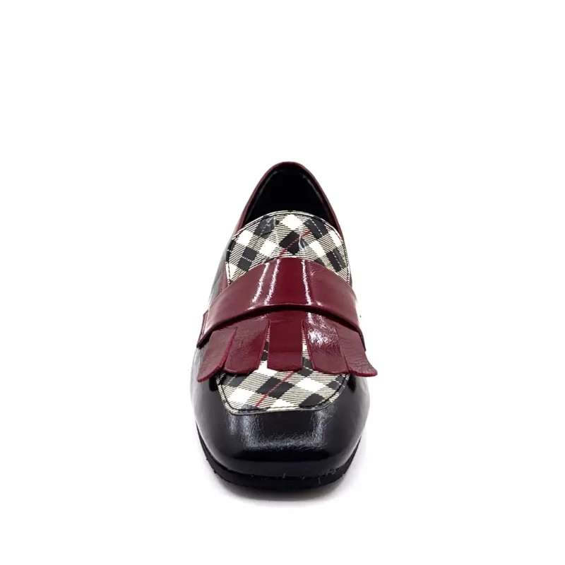 Ivoire E128 Laklæder Tartan Sort Beige og Bordeaux Ivoire Chaussures