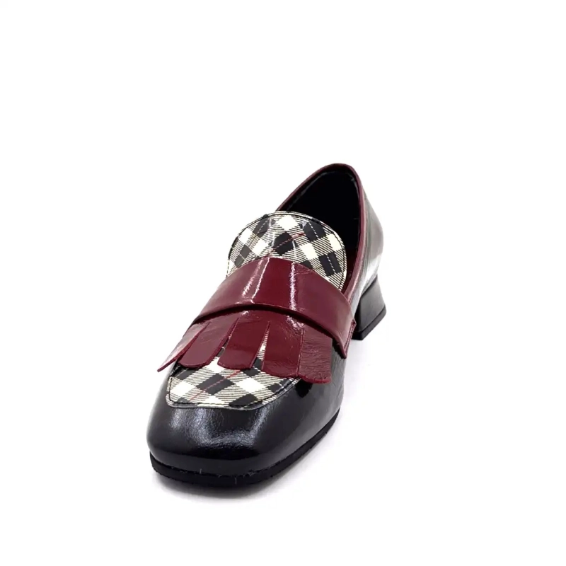 Ivoire E128 Laklæder Tartan Sort Beige og Bordeaux Ivoire Chaussures