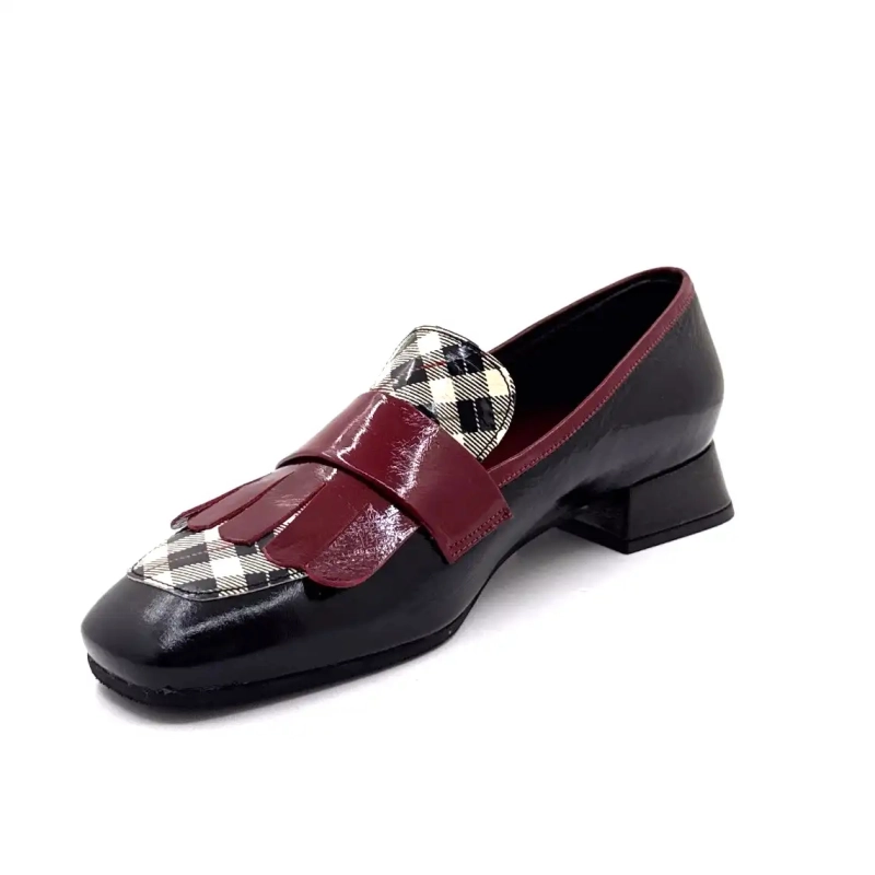 Pelle verniciata Ivoire E128 Tartan nero beige e bordeaux Ivoire Chaussures