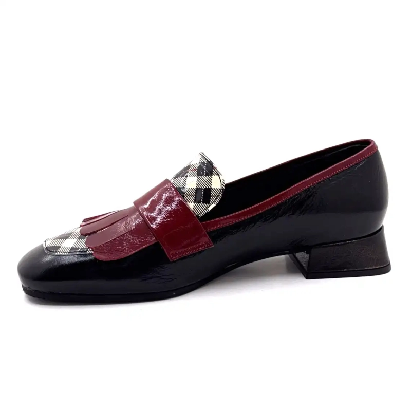 Ivoire E128 Laklæder Tartan Sort Beige og Bordeaux Ivoire Chaussures