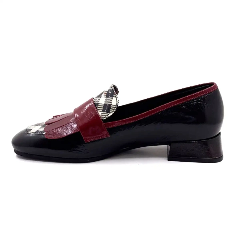 Ivoire E128 Charol Tartán Negro Beige y Burdeos Ivoire Chaussures