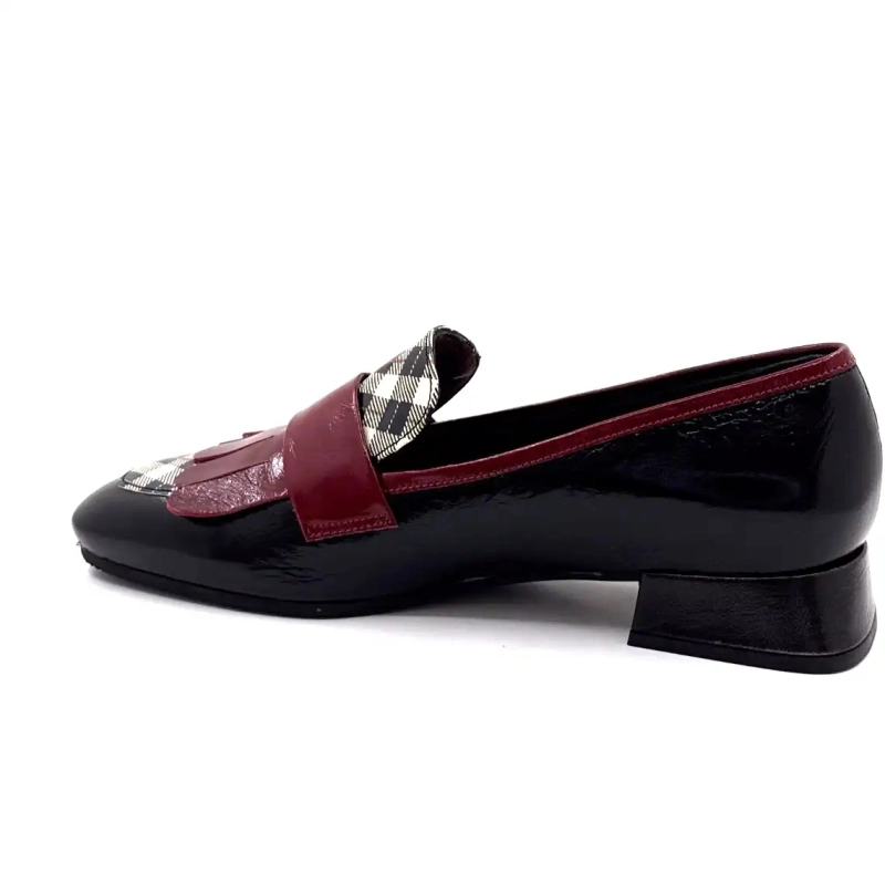 Ivoire E128 Skóra lakierowana Tartan Czarny Beż i Bordo Ivoire Chaussures